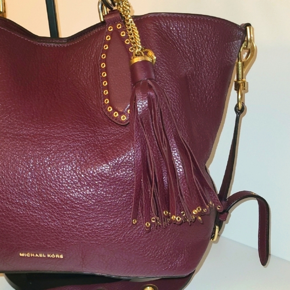 Michael Kors Brooklyn Burgundy Leather Satchel - Picture 4 of 15